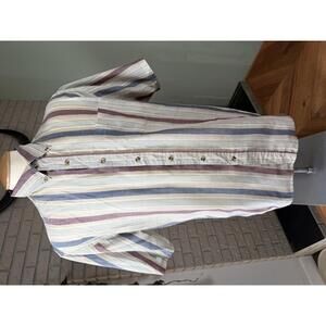 Vintage Essential Needs Striped Button Up Shirt Short Sleeve Summer Shirt Large